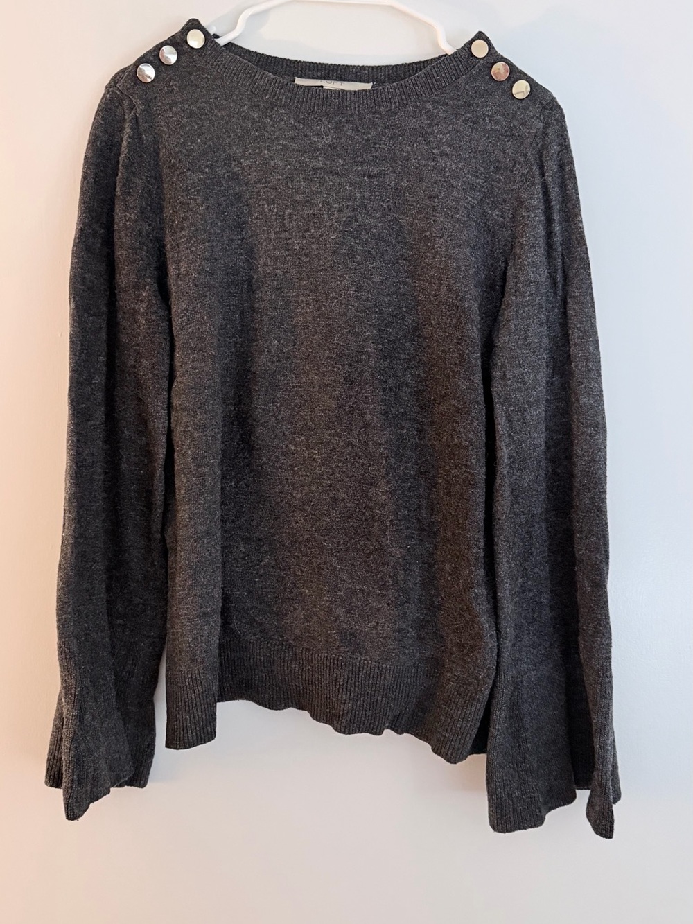 LOFT Bell Sleeve Gold Button Sweater